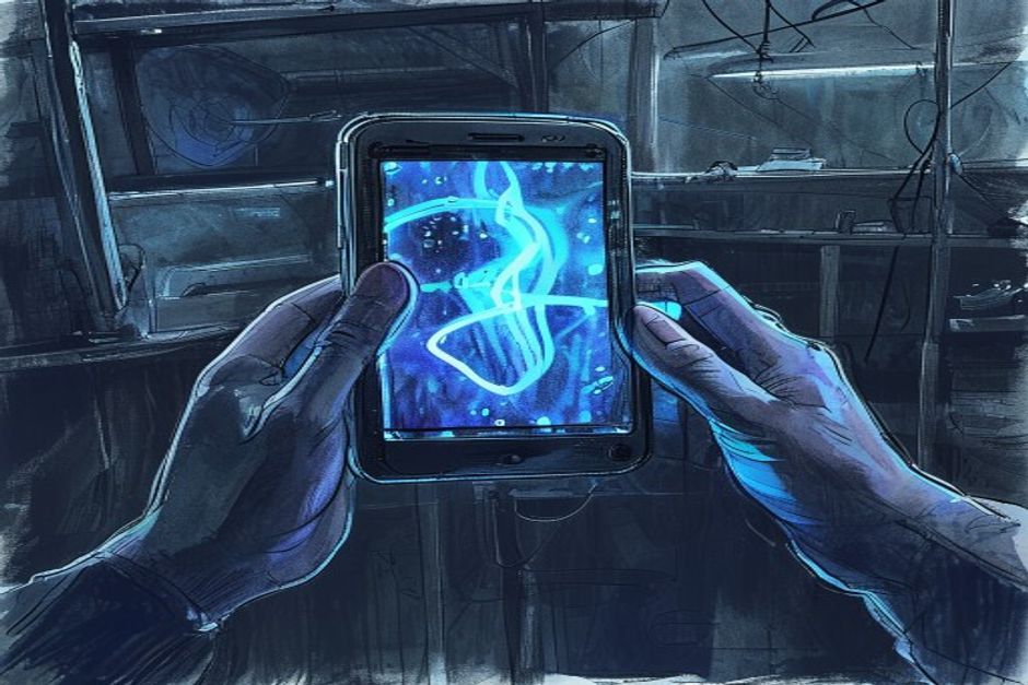 Konzeptzeichnung: Tricorder-Scan einer Energiezelle